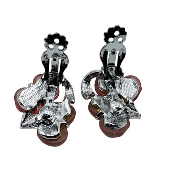 VIntage Thermoset Earrings Pink Peach Lisner ? Clip On Costume Jewelry - Picture 8 of 9